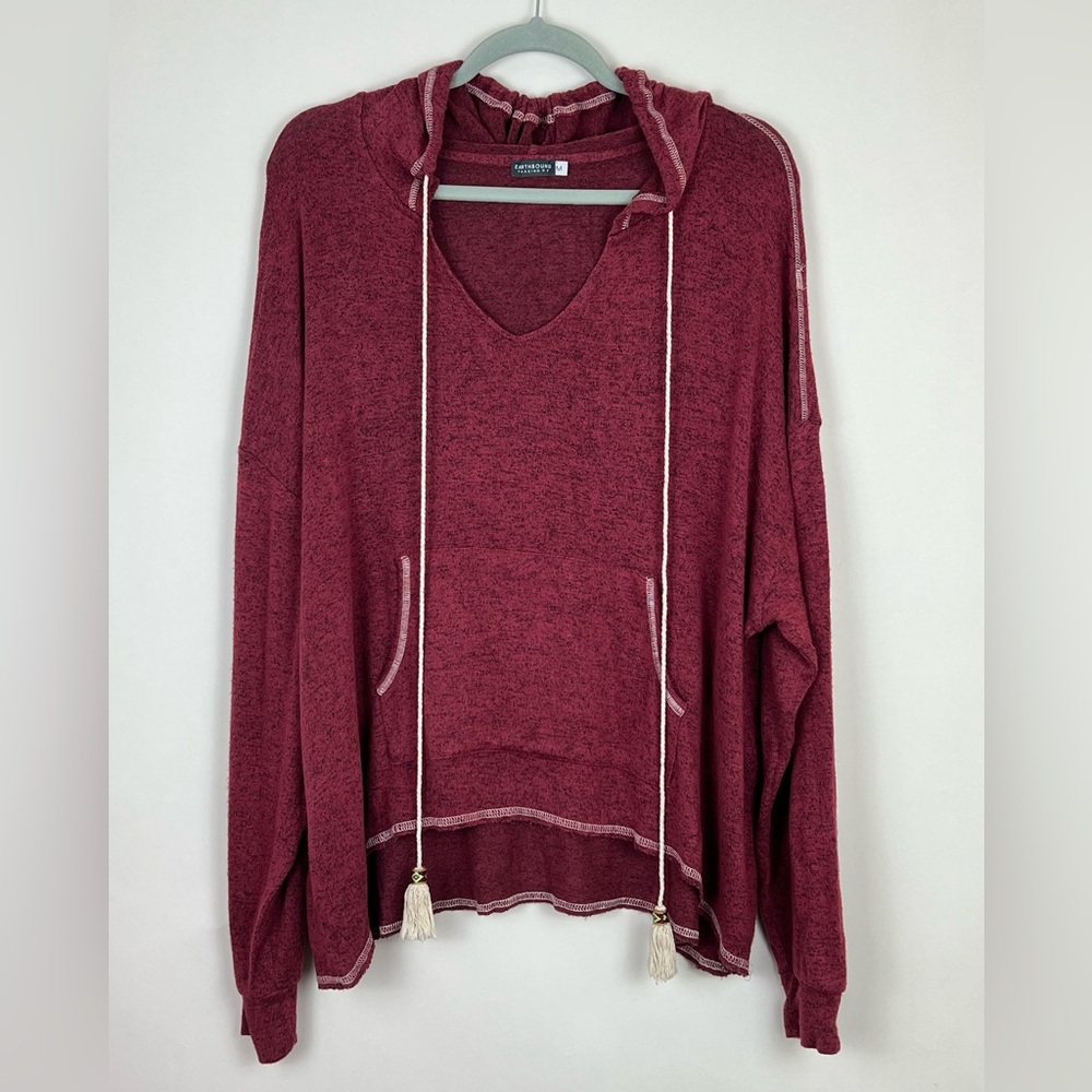 Earthbound sweater hoodie drawstrings burgundy Sz M